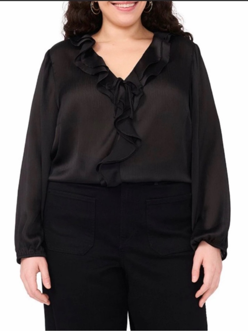 NWT Vince Camuto Plus Size Woven Elegant Black Ruffle Blouse
